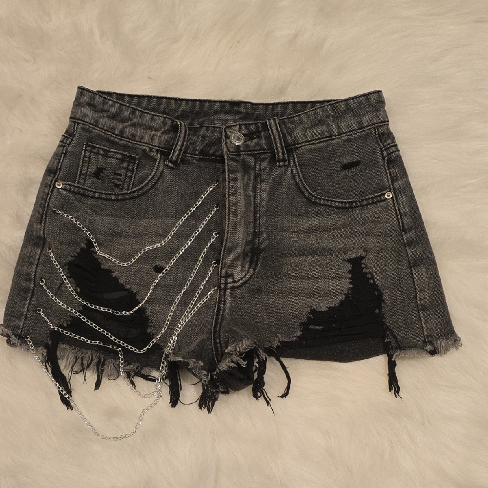 SHEIN Black Distressed High Waist Shorts